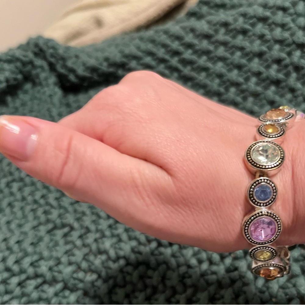 Multi-colored Gemstone Bracelet with Linked Design